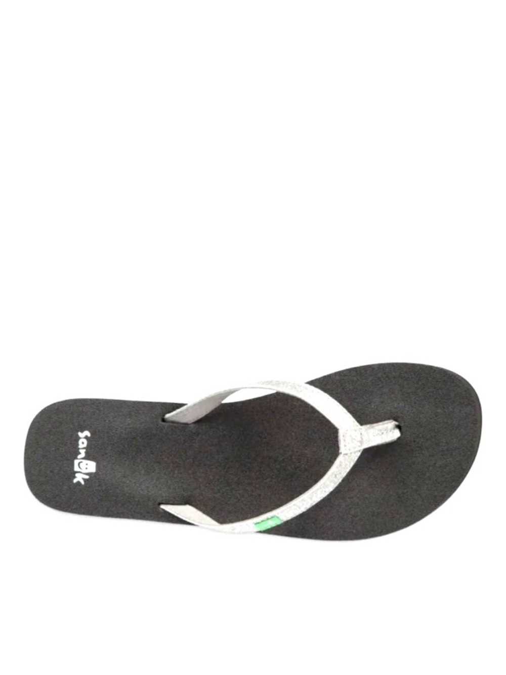 Sanuk White and Black Flip Flop with Green Logo Tab - Picture 2 of 5